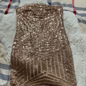 Fashion Nova Rose Gold Sequin Tube Mini Dress
